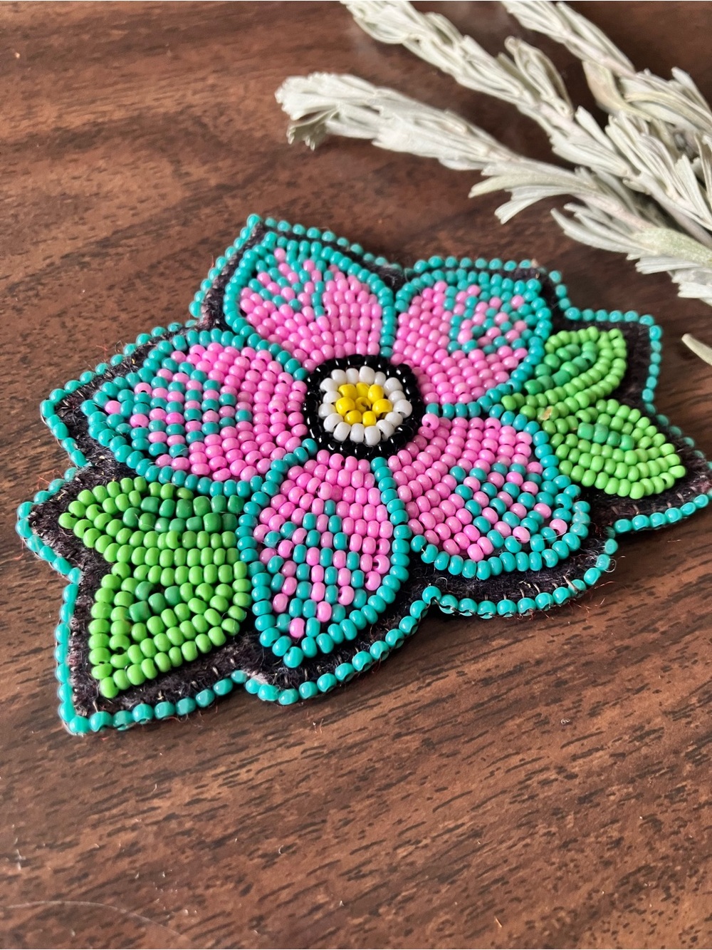 Indigenous Flower beadwork patch hand made glass seed beads